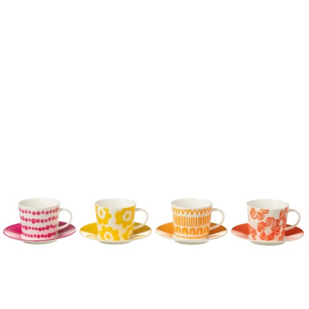 Juego de 4 tazas de café y platillos de cerámica blanca 220ml