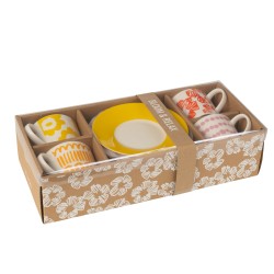 Juego de 4 tazas de café y platillos de cerámica blanca 220ml