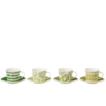 Juego de 4 tazas de café y platos de cerámica verde 220ml