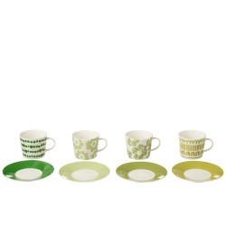 Juego de 4 tazas de café y platos de cerámica verde 220ml