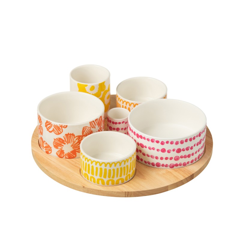 Set de 6 plats apéro avec plateau en céramique blanche 30x30x9 cm