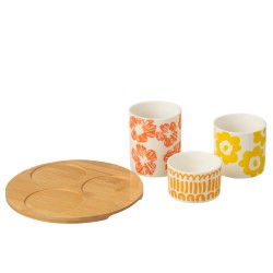 Juego de 3 platos aperitivo con bandeja de cerámica 20x20x10.5 cm