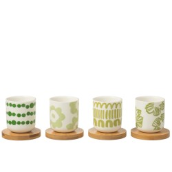 Juego de 4 tazas de café y platillos de cerámica verde 5.7x5.7x6.4 cm