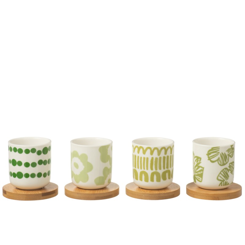 Juego de 4 tazas de café y platillos de cerámica verde 5.7x5.7x6.4 cm