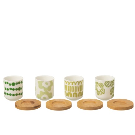 Juego de 4 tazas de café y platillos de cerámica verde 5.7x5.7x6.4 cm