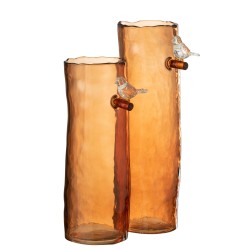 Vase oiseau en verre orange 13.5x9.5x32 cm