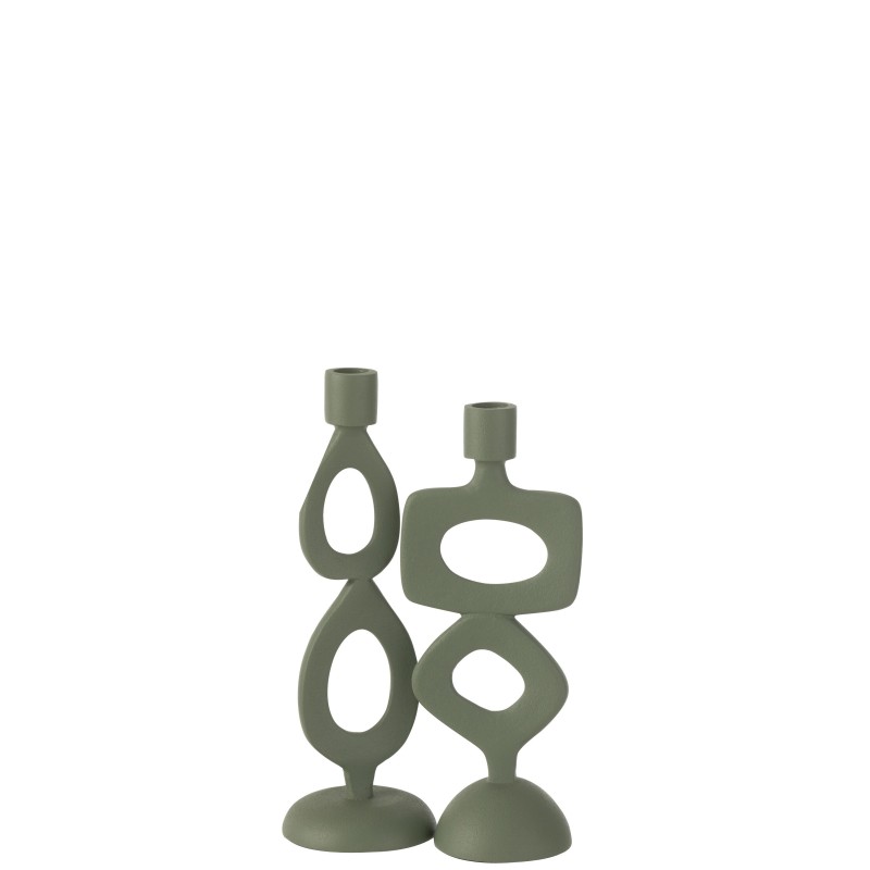 Bougeoir anneaux en aluminium vert 11x8.5x26.5 cm assortiment de 2 Bougeoir anneaux en aluminium vert 11x8.5x26.5 cm assortiment de 2