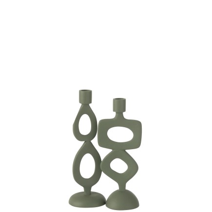 Bougeoir anneaux en aluminium vert 11x8.5x26.5 cm assortiment de 2