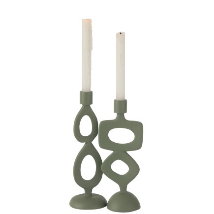 Bougeoir anneaux en aluminium vert 11x8.5x26.5 cm assortiment de 2