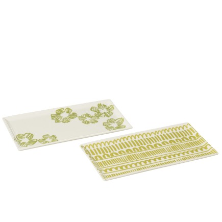 Plato flor/líneas rectangulares en cerámica verde 31.5x16.8x1.5 cm