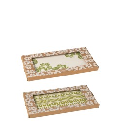 Plato flor/líneas rectangulares en cerámica verde 31.5x16.8x1.5 cm