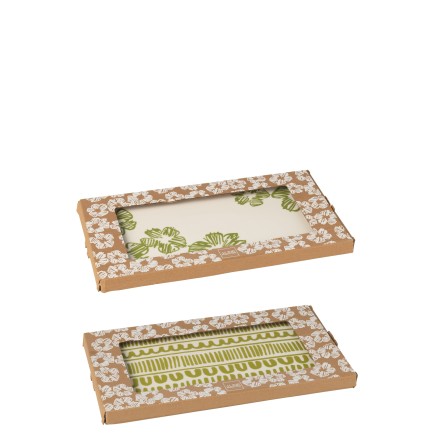 Plato flor/líneas rectangulares en cerámica verde 31.5x16.8x1.5 cm
