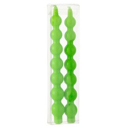 Boite de 2 bougies torsadée 3h en paraffine verte 7.5x3x26 cm