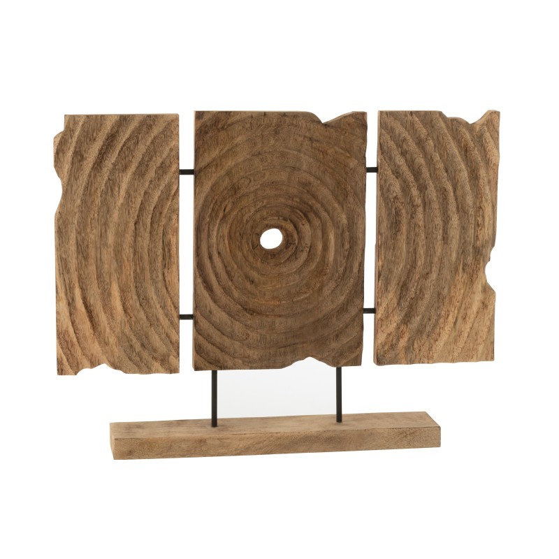 Triptyque sculpté en bois manguier naturel 65x8.5x47.5 cm