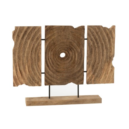 Triptyque sculpté en bois manguier naturel 65x8.5x47.5 cm