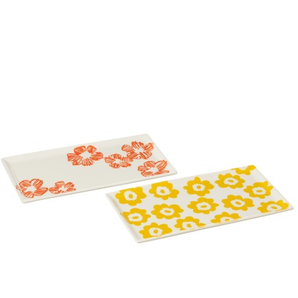 Plato flor rectangular de cerámica multicolor 31.5x16.8x1.5 cm (surtido de 2)