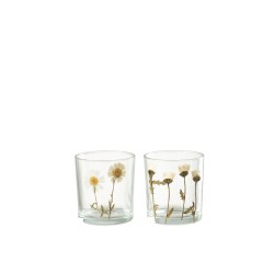 Portavelas flor margarita de vidrio multicolor 7.3x7.3x8 cm (surtido de 2)