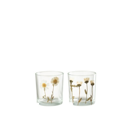 Portavelas flor margarita de vidrio multicolor 7.3x7.3x8 cm (surtido de 2)