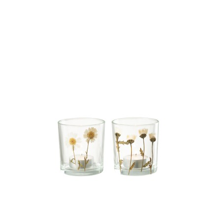 Portavelas flor margarita de vidrio multicolor 7.3x7.3x8 cm (surtido de 2)