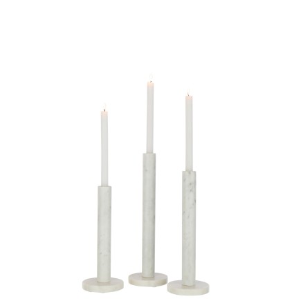 S/3 CANDLE HOLDER MARBLE WH