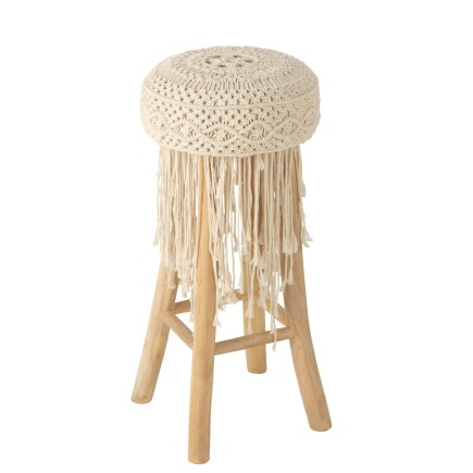 Tabouret franges en raphia blanc 45x45x85 cm
