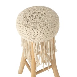 Taburete con flecos de rafia blanca, 45 x 45 x 85 cm
