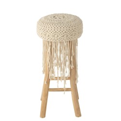 Taburete con flecos de rafia blanca, 45 x 45 x 85 cm