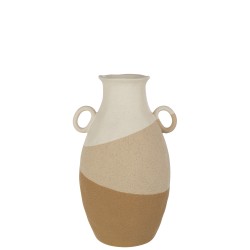 Jarrón orejero de cerámica beige/marrón claro 21x19x34,5 cm