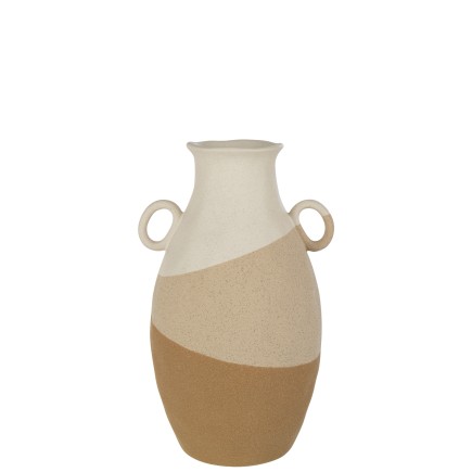 Jarrón orejero de cerámica beige y marrón claro 21x19x34,5 cm
