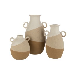 Jarrón orejero de cerámica beige/marrón claro 21x19x34,5 cm
