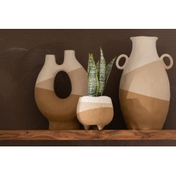 Jarrón orejero de cerámica beige/marrón claro 21x19x34,5 cm