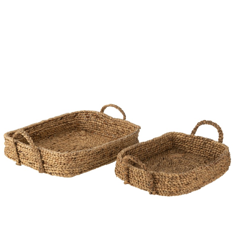Set de 2 plateaux paniers en jacinthe d’eau naturel L. 33 et 50 cm Set de 2 plateaux paniers en jacinthe d’eau naturel L. 33 et 50 cm