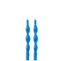 Boite de 2 bougies torsadée 3h en paraffine bleu 7.5x3x26 cm
