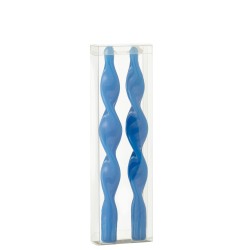 Boite de 2 bougies torsadée 3h en paraffine bleu 7.5x3x26 cm