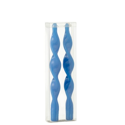 Boite de 2 bougies torsadée 3h en paraffine bleu 7.5x3x26 cm