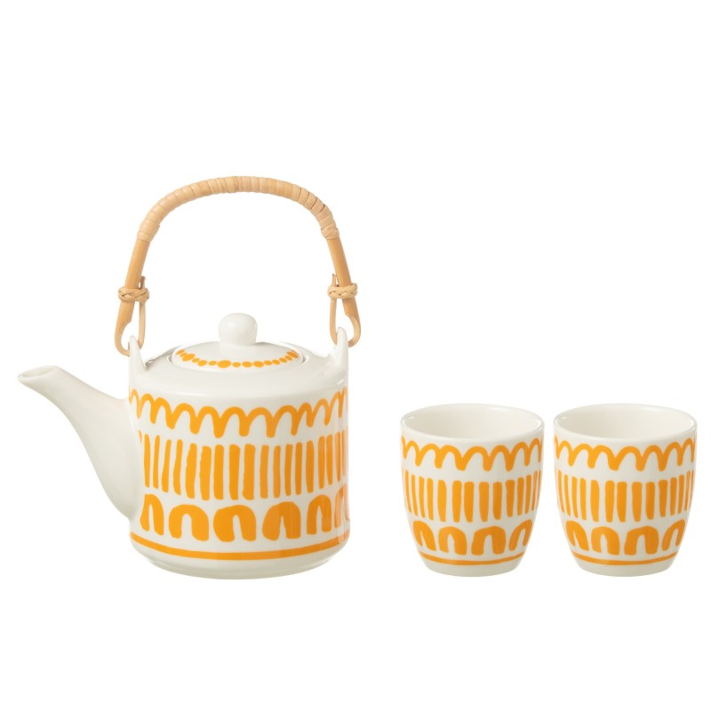 Juego de tetera y 2 tazas de cerámica naranja 600ml