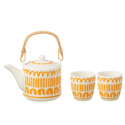 Juego de tetera y 2 tazas de cerámica naranja 600ml