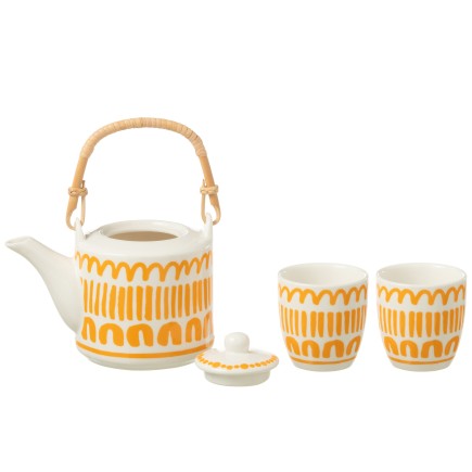 Juego de tetera y 2 tazas de cerámica naranja 600ml
