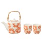 Set théière et 2 mugs en céramique fleur orange 600ml