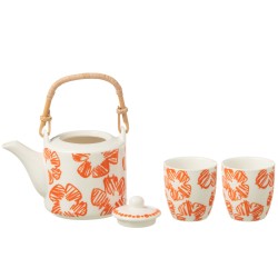 Juego de tetera y 2 tazas de cerámica flor naranja 600ml