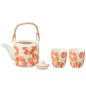 Juego de tetera y 2 tazas de cerámica flor naranja 600ml