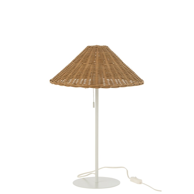 Candeeiro em metal e rattan branco e natural 32x32x50 cm Candeeiro em metal e rattan branco e natural 32x32x50 cm