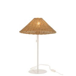 Lampe en métal et rotin blanc et naturel 32x32x50 cm