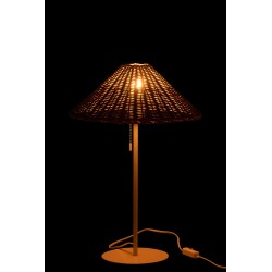 Lampe en métal et rotin blanc et naturel 32x32x50 cm