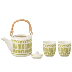 Juego de tetera y 2 tazas de cerámica verde 600ml