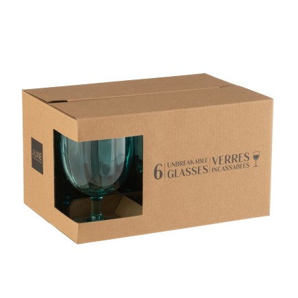 Boite de 6 verres à vin en plastique bleu H.15 cm