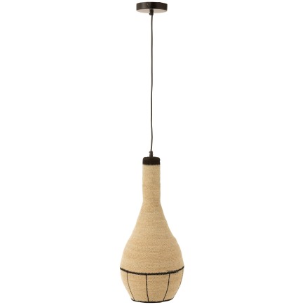 Lampe suspendue poire en roseau beige 24x24x56 cm