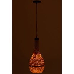 Lampe suspendue poire en roseau naturel/noir 24x24x56 cm