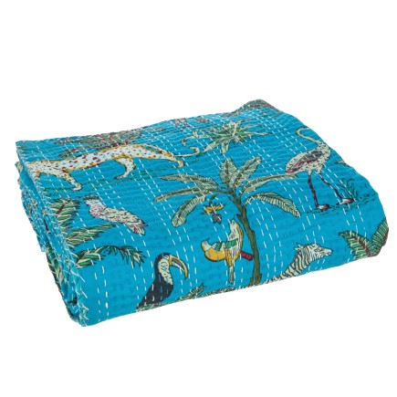 Plaid animaux en coton bleu 270x220x0.5 cm