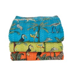 Plaid animaux en coton bleu 270x220x0.5 cm